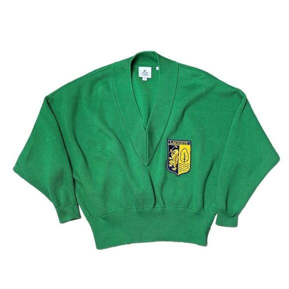 Lacoste Live V-Neck Emblem Blazon Patch Sweater Green Size 38 - M - Picture 4 of 13